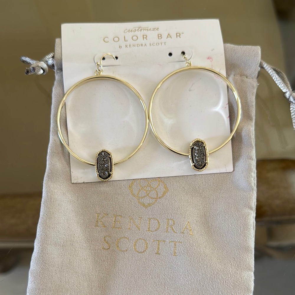 Kendra Scott Gold Hoop Earrings with Black Stone